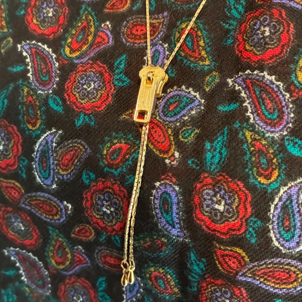 Vintage Gold Tone Working Zipper Necklace Adjustable Lariat Novelty Statement